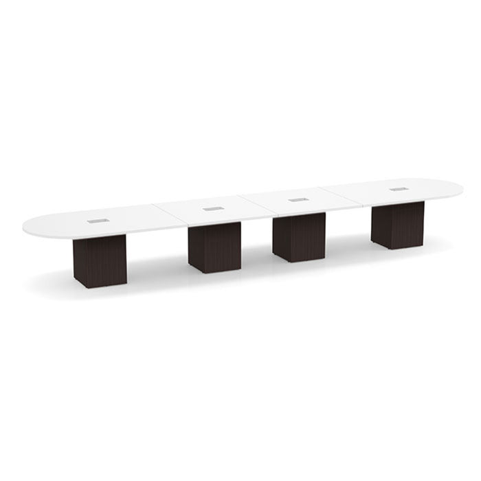 20ft Racetrack Conference Table WHT / Cube Base  Espresso