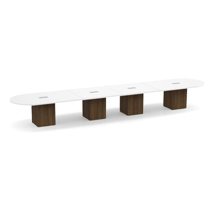 20ft Racetrack Conference Table WHT / Cube Base  Modern Walnut