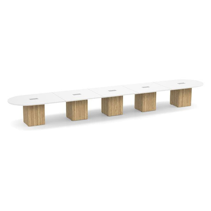 22ft Racetrack Conference Table WHT / Cube Base Aspen