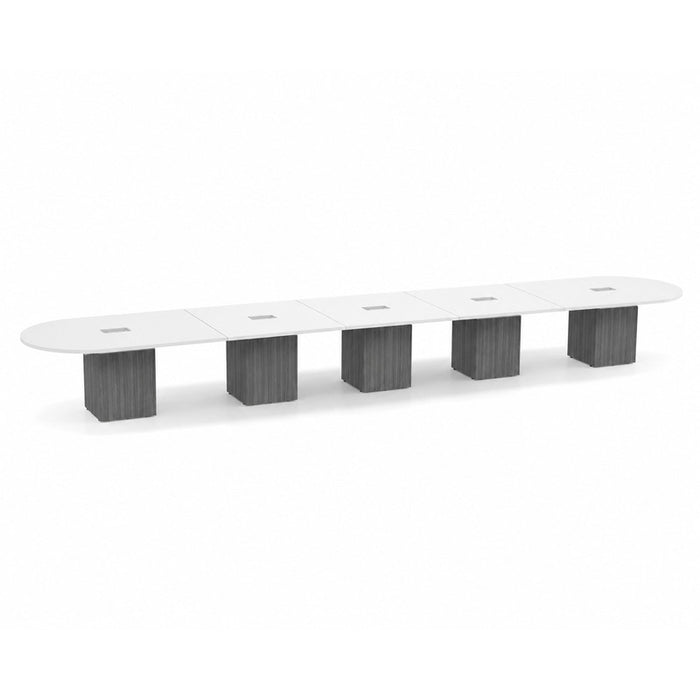 24ft Racetrack Conference Table WHT / Cube Base Coastal Gray